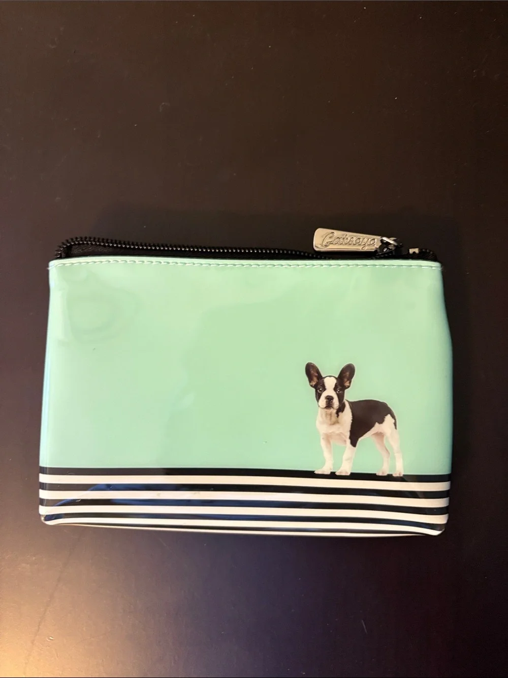 Catseye Mint Green, French BullDog Zip Cosmetic Bag